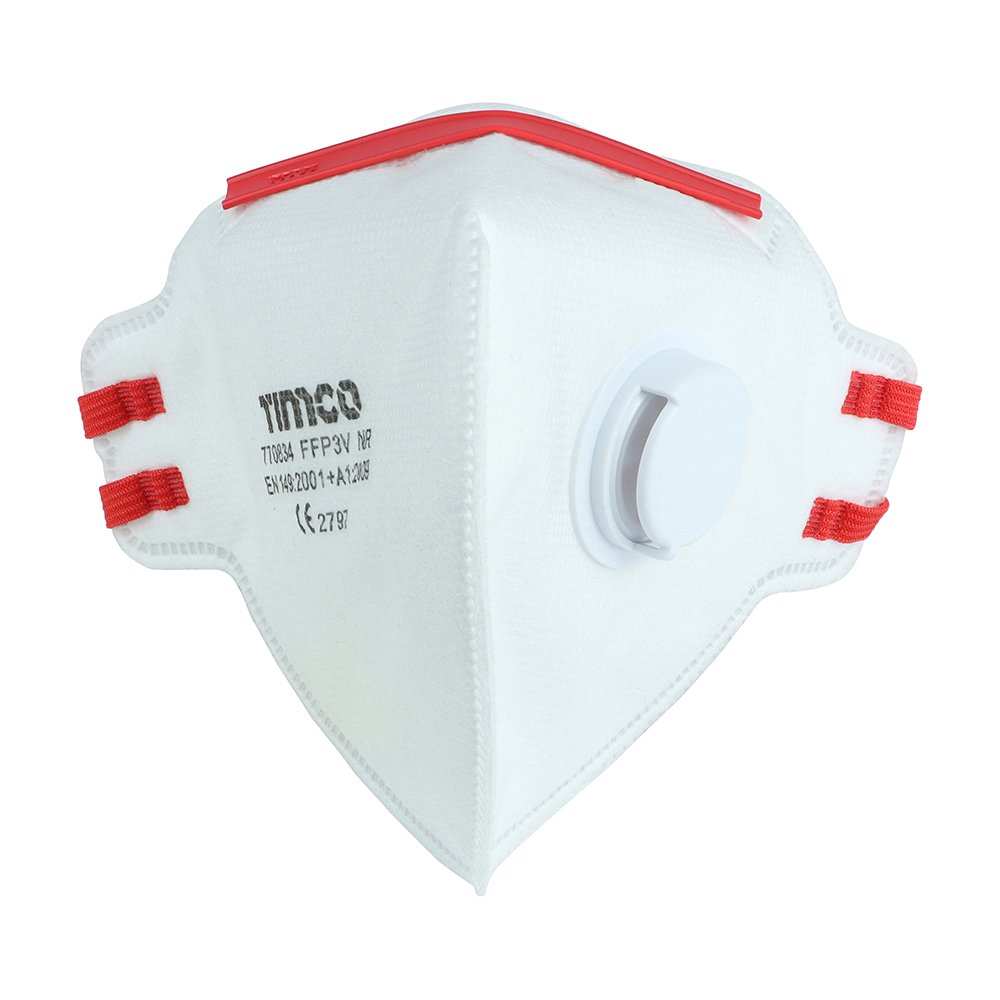 TIMCO FFP3 Fold Flat Masks with Valve (One Size) - Bag of 3
